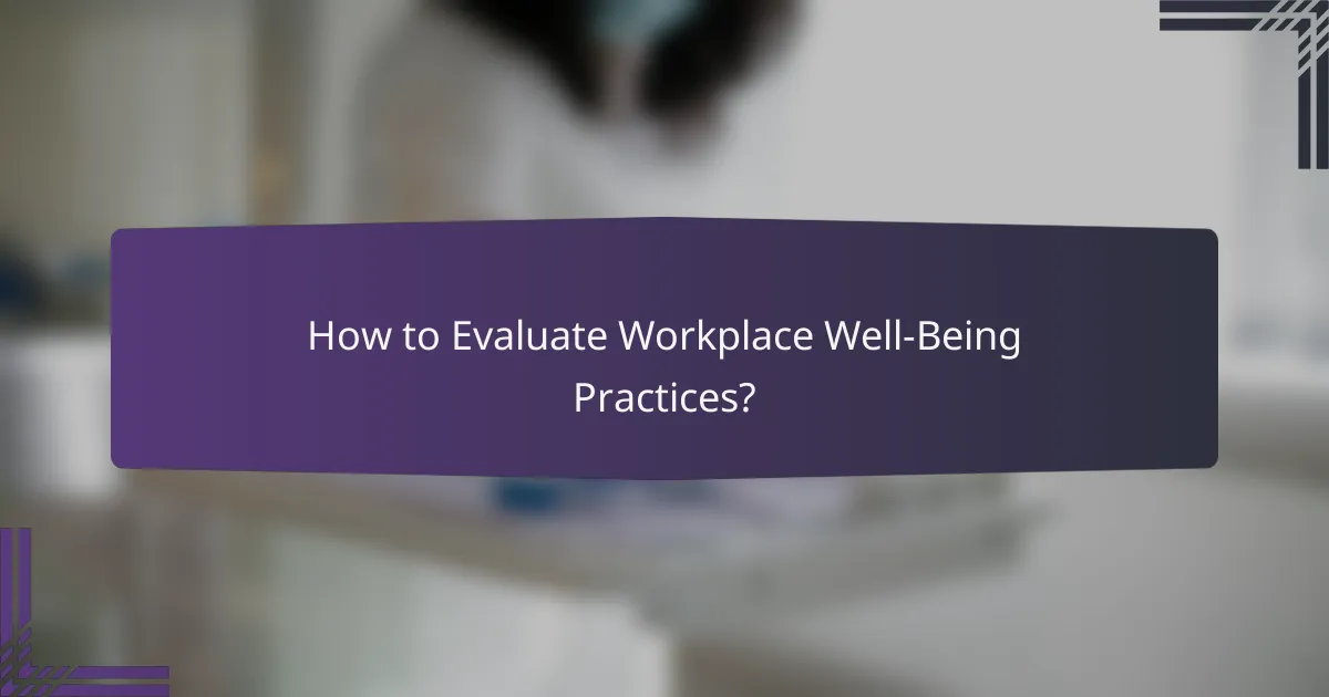 How to Evaluate Workplace Well-Being Practices?